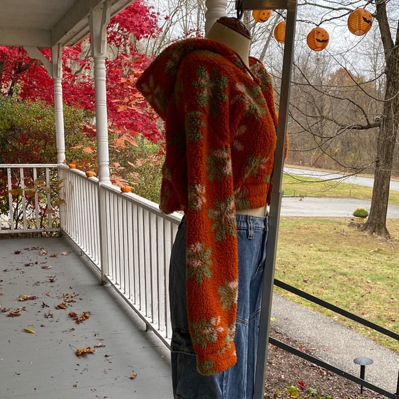 PascSun Floral Orange Fuzzy Cropped Hoodie - Picture 10 of 14